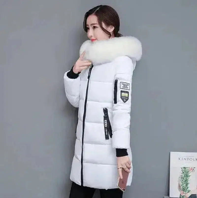 Cheky - Slim thick cotton jacket large fur collar cotton suit