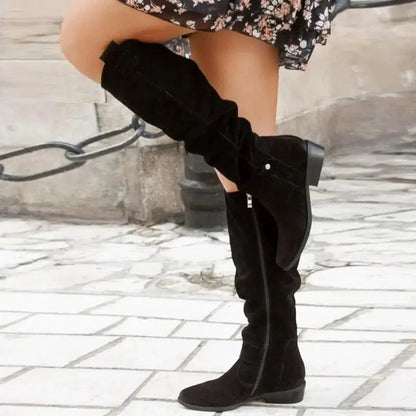 Cheky - Low Heel Side Zipper High Top Women Boots