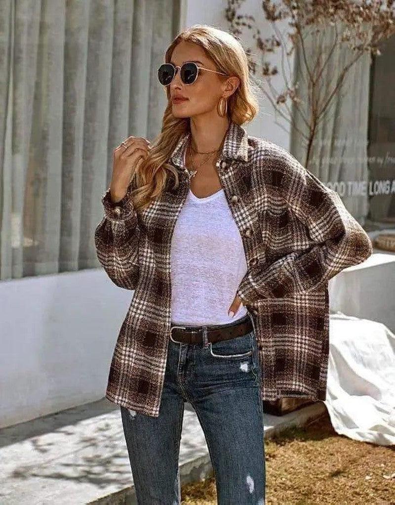 Cheky - New Lapel Loose Casual Shirt Large Plaid Jacket