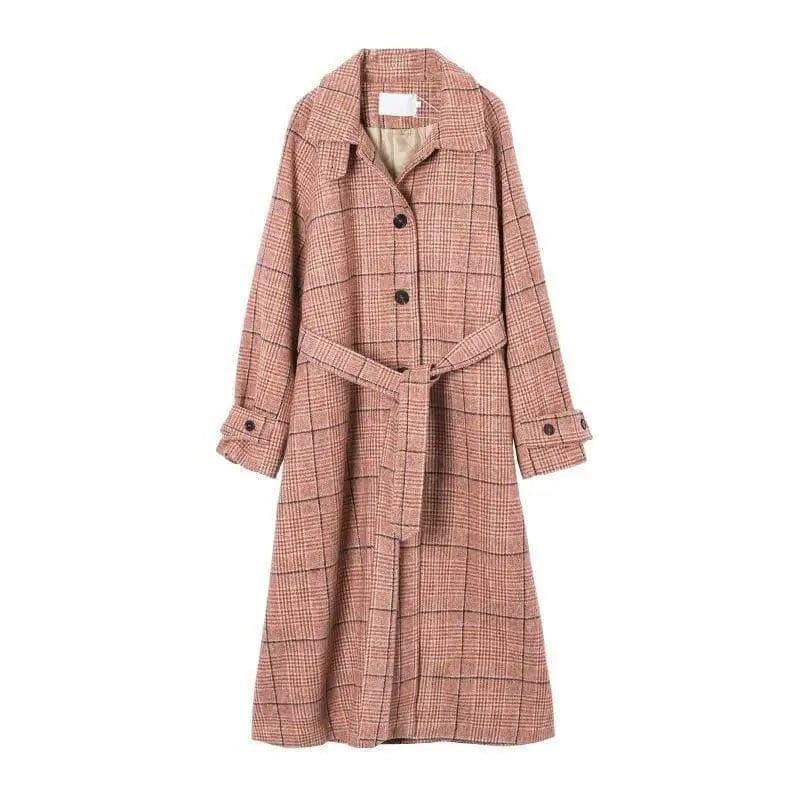 Cheky - Plaid woolen coat female long section Korean version winter