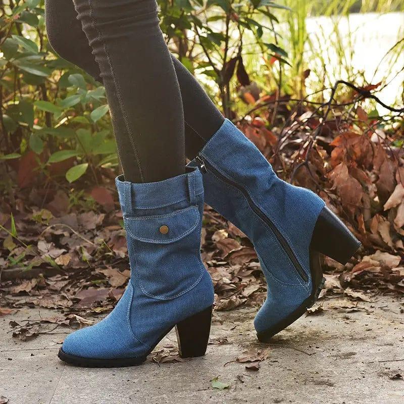 Cheky - Plus Size High Heel Denim Mid Tube Women Boots