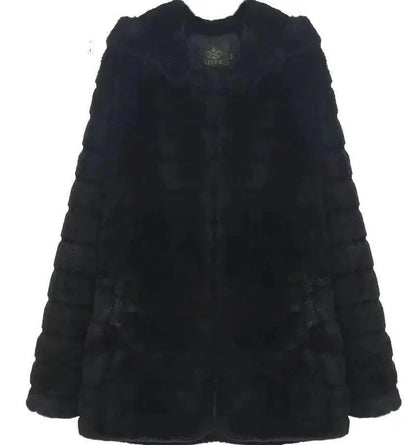 Cheky - Plush padded hooded lady mink short fur coat