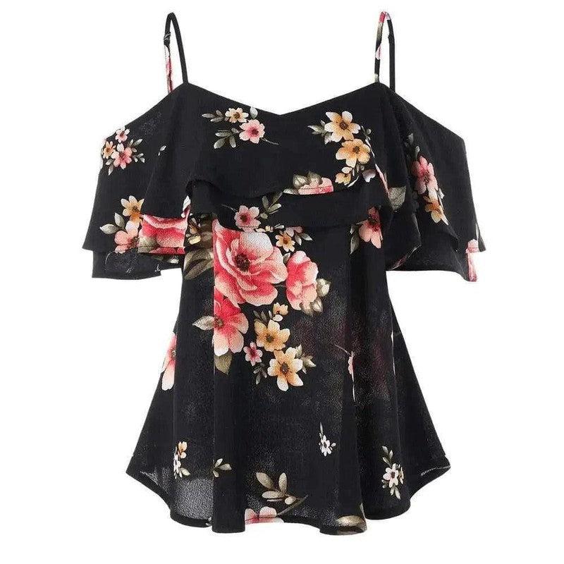 Cheky - Strapless floral chiffon shirt