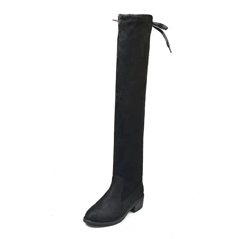 Cheky - Women Fleece Flat Elastic Over Knee Slim Boots