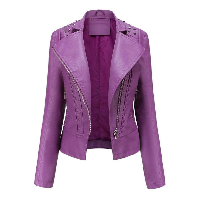 Cheky - Women's Leather Jacket Slim Thin Small Coat